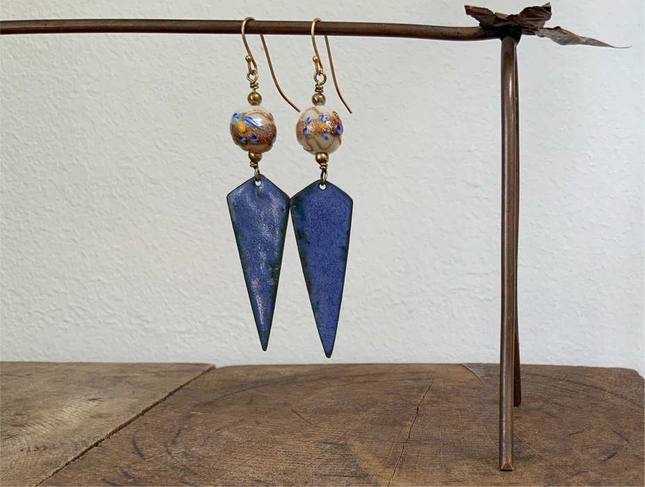 Murano bead earrings and enamel pendant