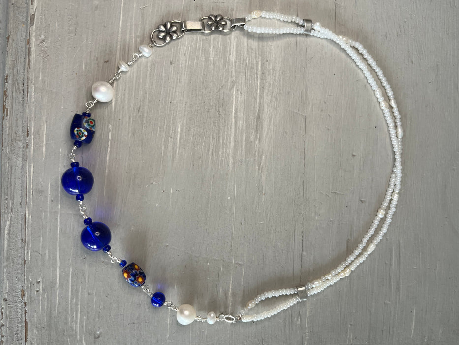 Necklace with old Murano beads, pearls and silver