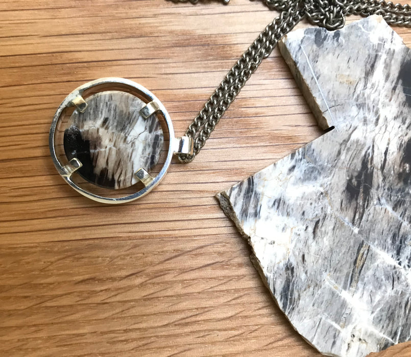 Petrified Wood pendant in sterling silver