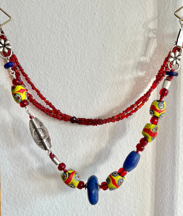 Necklace with old Murano glass beads, silver and old Lapis lazuli beads
