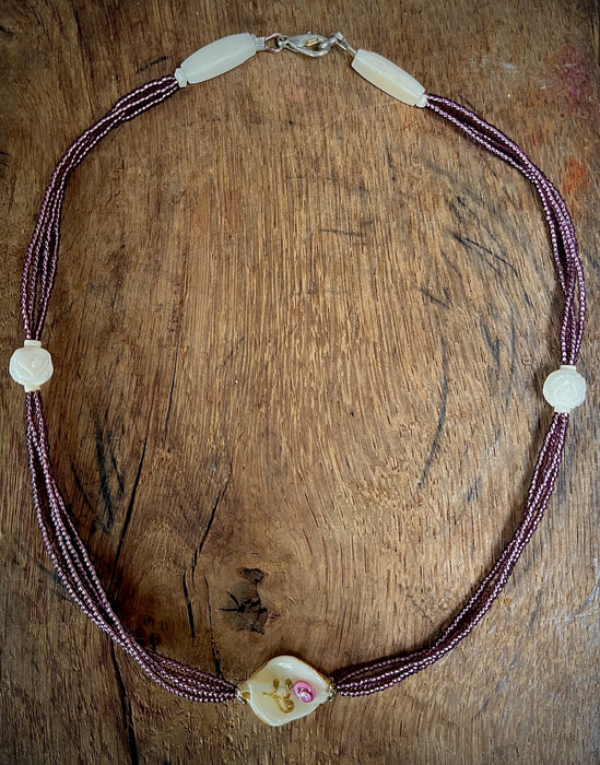 Necklace with vintage Murano beads and bone beads