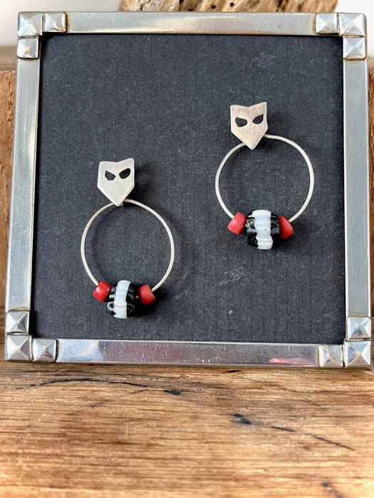 Silver earrings with Venetian mask and antique Murano beads