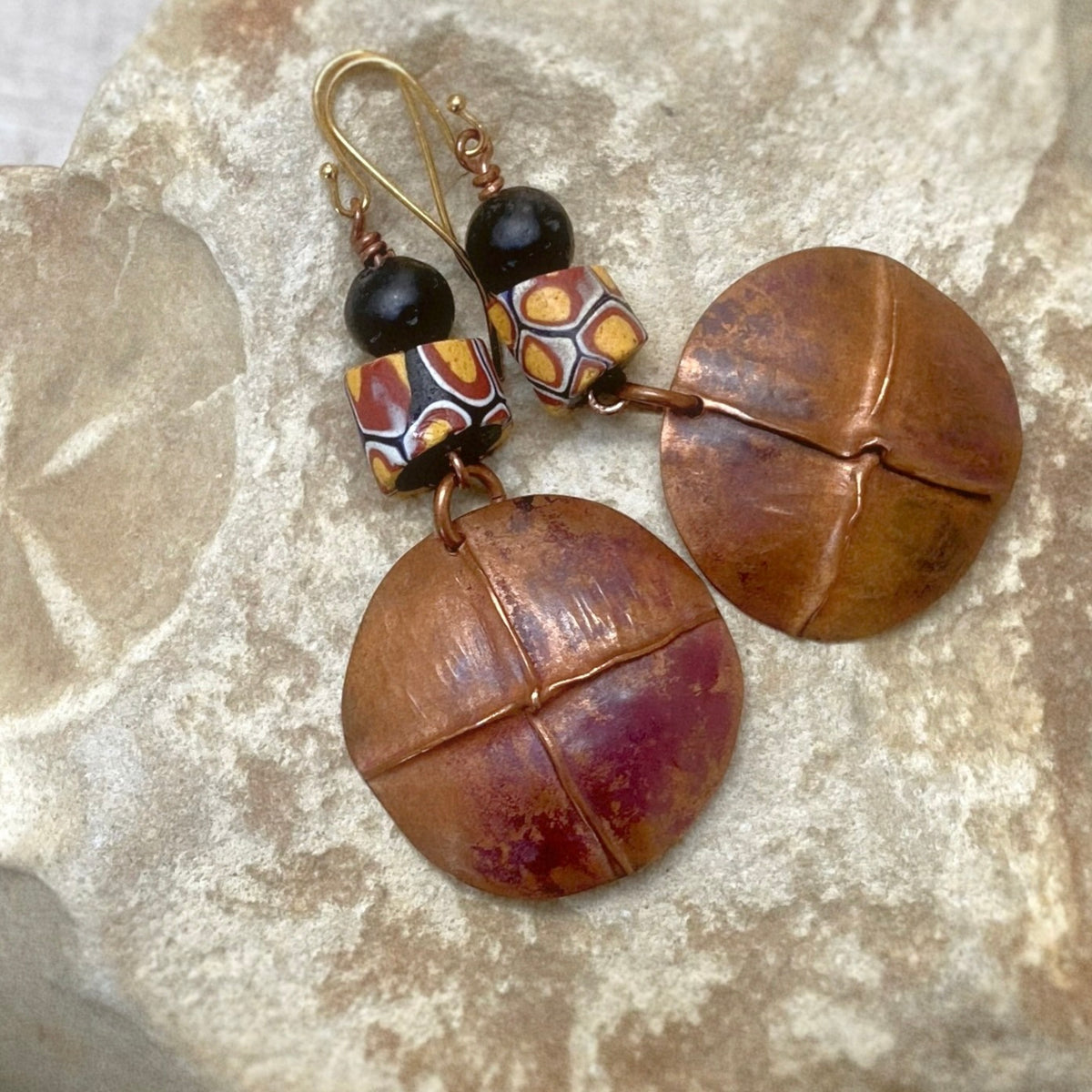 Offers Long Beaded Copper Earrings