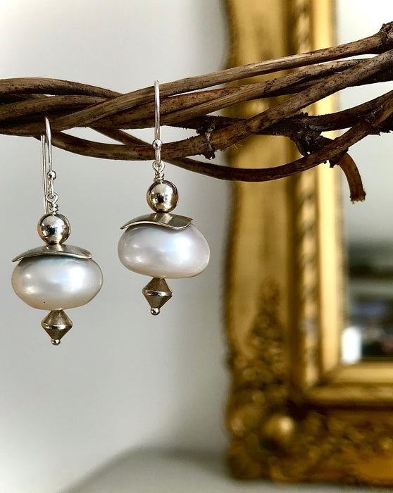 Handmade silver earrings with Indian pearls