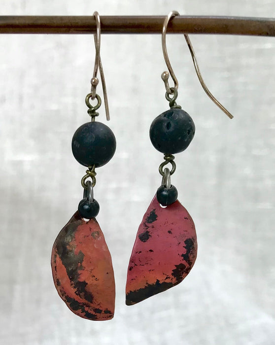 Handmade up-cycled copper and lava earrings