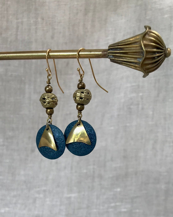 Enameled copper discs with handmade brass beads